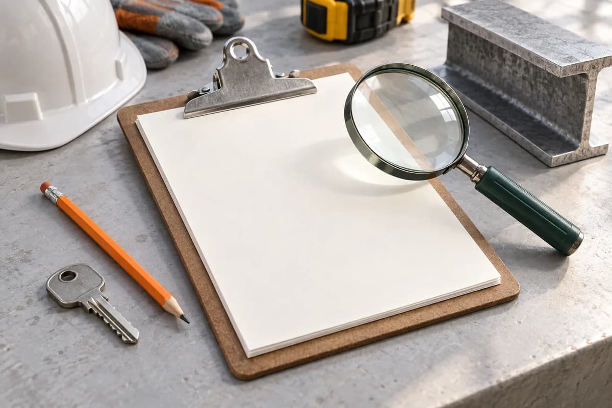 Illustration of a magnifying glass, papers and an equipment key for checking agreement details