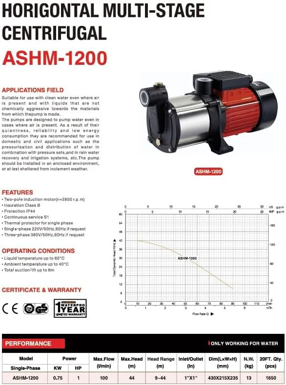Centrifugal Water Pump & Multi-Stage Pump (1HP Multi-Stage Pump With Pressure Controller)
